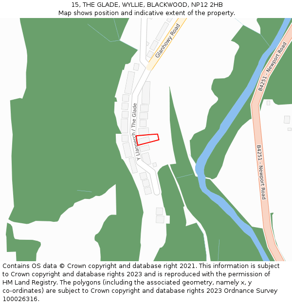 15, THE GLADE, WYLLIE, BLACKWOOD, NP12 2HB: Location map and indicative extent of plot