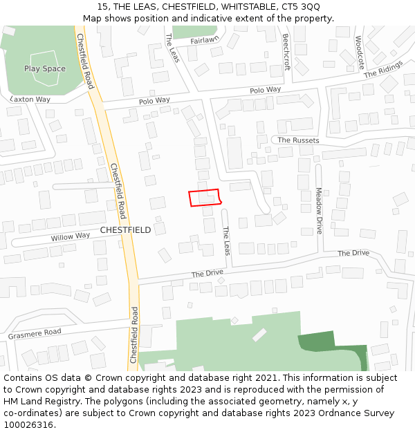 15, THE LEAS, CHESTFIELD, WHITSTABLE, CT5 3QQ: Location map and indicative extent of plot