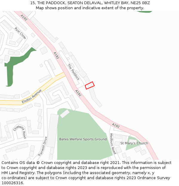 15, THE PADDOCK, SEATON DELAVAL, WHITLEY BAY, NE25 0BZ: Location map and indicative extent of plot