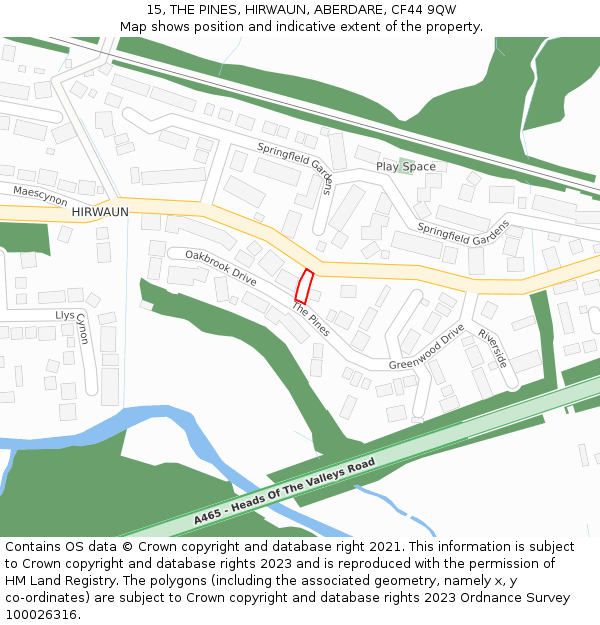 15, THE PINES, HIRWAUN, ABERDARE, CF44 9QW: Location map and indicative extent of plot