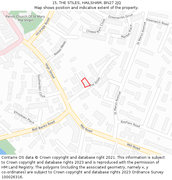 15, THE STILES, HAILSHAM, BN27 2JQ: Location map and indicative extent of plot