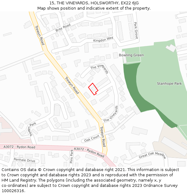 15, THE VINEYARDS, HOLSWORTHY, EX22 6JG: Location map and indicative extent of plot