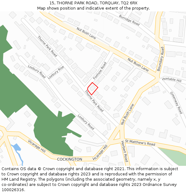 15, THORNE PARK ROAD, TORQUAY, TQ2 6RX: Location map and indicative extent of plot