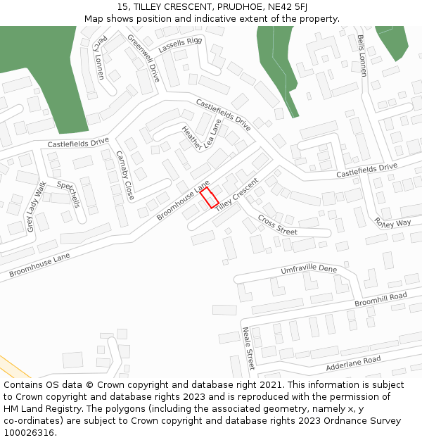 15, TILLEY CRESCENT, PRUDHOE, NE42 5FJ: Location map and indicative extent of plot