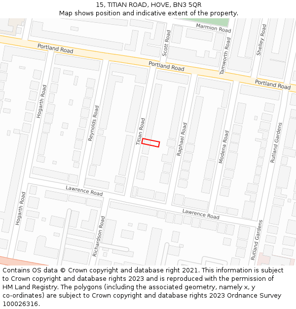 15, TITIAN ROAD, HOVE, BN3 5QR: Location map and indicative extent of plot