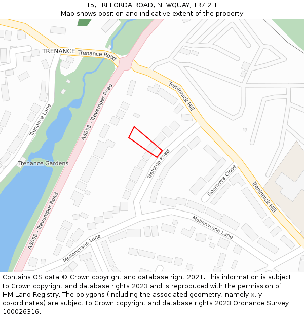 15, TREFORDA ROAD, NEWQUAY, TR7 2LH: Location map and indicative extent of plot