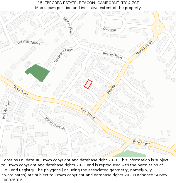 15, TREGREA ESTATE, BEACON, CAMBORNE, TR14 7ST: Location map and indicative extent of plot