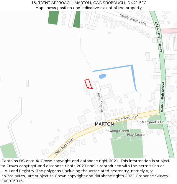 15, TRENT APPROACH, MARTON, GAINSBOROUGH, DN21 5FG: Location map and indicative extent of plot