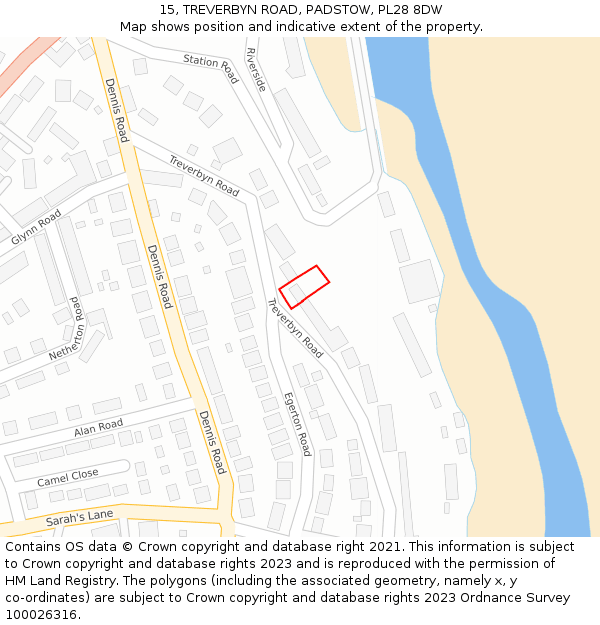 15, TREVERBYN ROAD, PADSTOW, PL28 8DW: Location map and indicative extent of plot