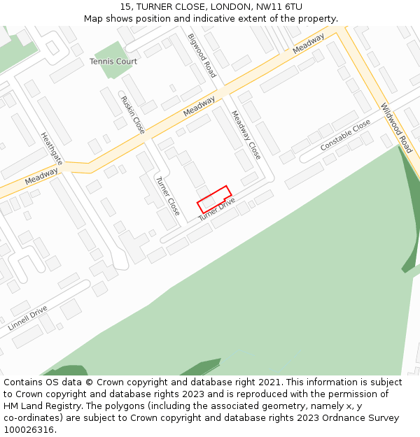 15, TURNER CLOSE, LONDON, NW11 6TU: Location map and indicative extent of plot