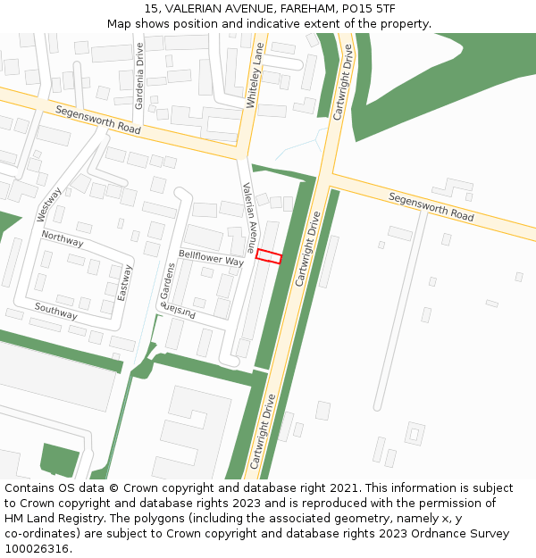 15, VALERIAN AVENUE, FAREHAM, PO15 5TF: Location map and indicative extent of plot