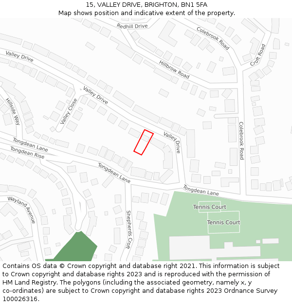 15, VALLEY DRIVE, BRIGHTON, BN1 5FA: Location map and indicative extent of plot