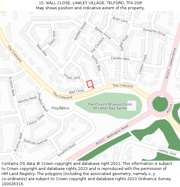 15, WALL CLOSE, LAWLEY VILLAGE, TELFORD, TF4 2GR: Location map and indicative extent of plot