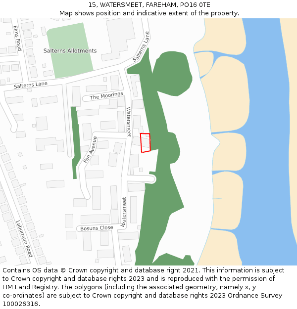 15, WATERSMEET, FAREHAM, PO16 0TE: Location map and indicative extent of plot