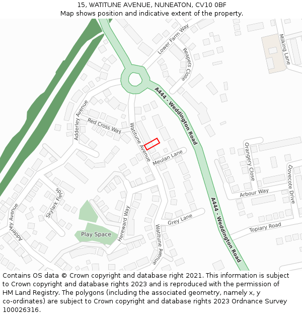 15, WATITUNE AVENUE, NUNEATON, CV10 0BF: Location map and indicative extent of plot