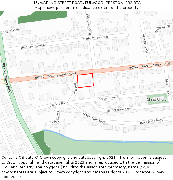 15, WATLING STREET ROAD, FULWOOD, PRESTON, PR2 8EA: Location map and indicative extent of plot