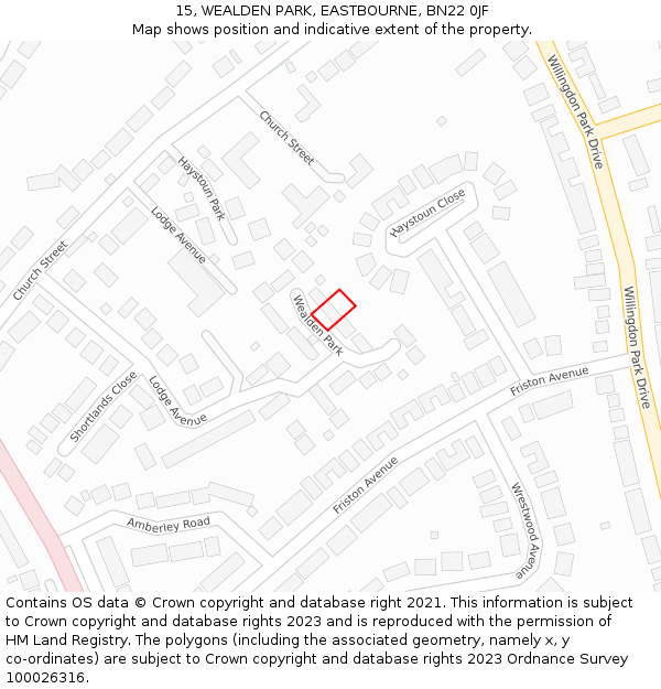 15, WEALDEN PARK, EASTBOURNE, BN22 0JF: Location map and indicative extent of plot