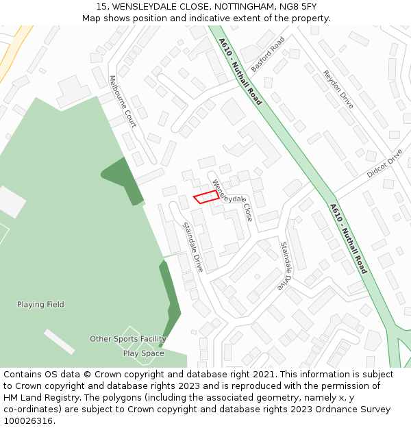 15, WENSLEYDALE CLOSE, NOTTINGHAM, NG8 5FY: Location map and indicative extent of plot