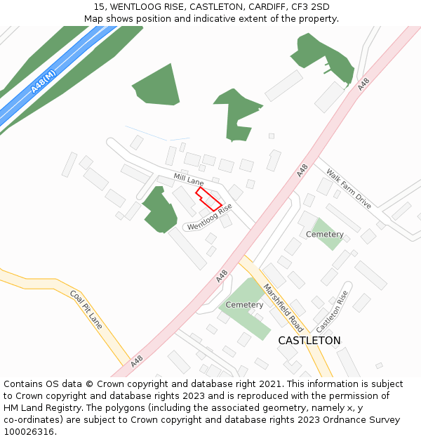 15, WENTLOOG RISE, CASTLETON, CARDIFF, CF3 2SD: Location map and indicative extent of plot