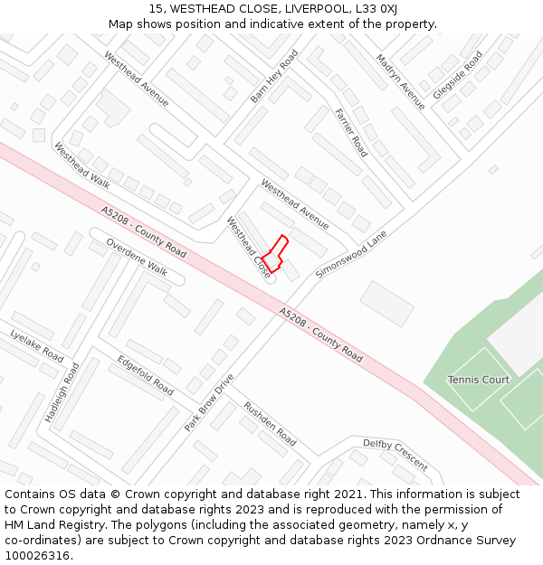 15, WESTHEAD CLOSE, LIVERPOOL, L33 0XJ: Location map and indicative extent of plot