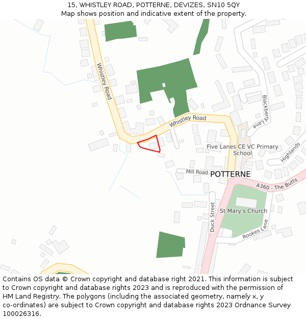 15, WHISTLEY ROAD, POTTERNE, DEVIZES, SN10 5QY: Location map and indicative extent of plot