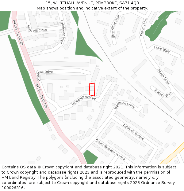 15, WHITEHALL AVENUE, PEMBROKE, SA71 4QR: Location map and indicative extent of plot