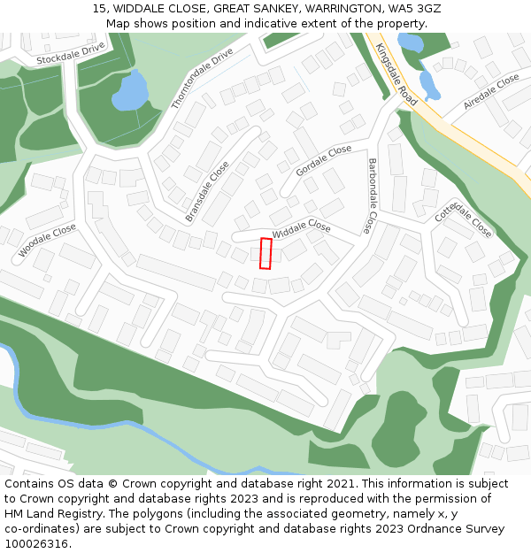 15, WIDDALE CLOSE, GREAT SANKEY, WARRINGTON, WA5 3GZ: Location map and indicative extent of plot