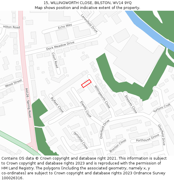 15, WILLINGWORTH CLOSE, BILSTON, WV14 9YQ: Location map and indicative extent of plot