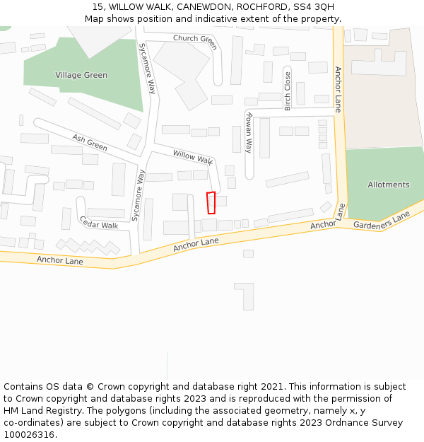 15, WILLOW WALK, CANEWDON, ROCHFORD, SS4 3QH: Location map and indicative extent of plot