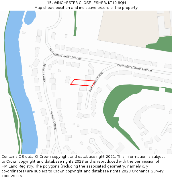 15, WINCHESTER CLOSE, ESHER, KT10 8QH: Location map and indicative extent of plot