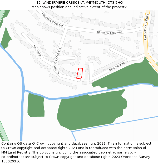 15, WINDERMERE CRESCENT, WEYMOUTH, DT3 5HG: Location map and indicative extent of plot