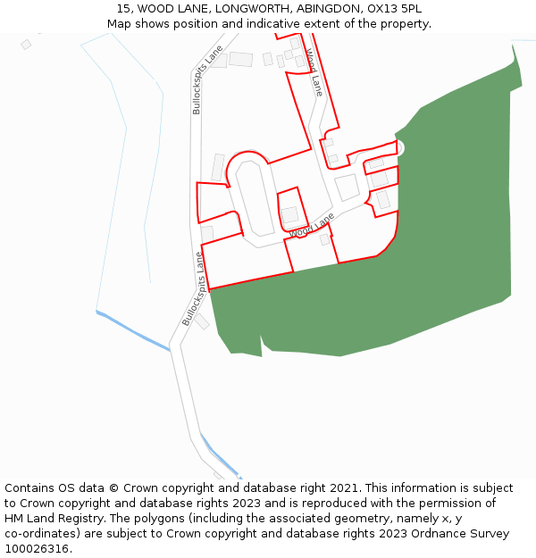 15, WOOD LANE, LONGWORTH, ABINGDON, OX13 5PL: Location map and indicative extent of plot