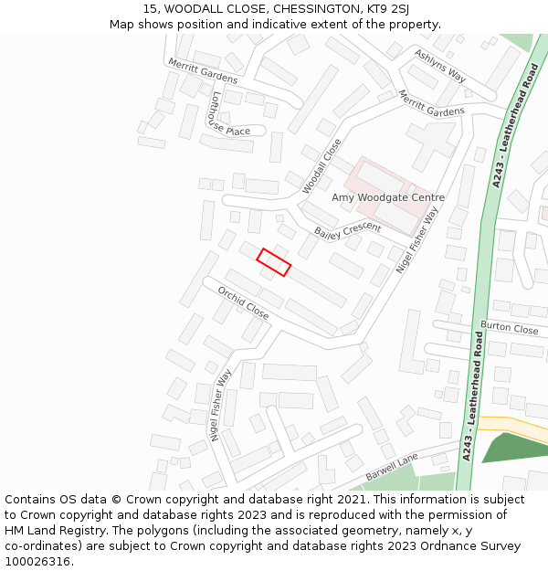 15, WOODALL CLOSE, CHESSINGTON, KT9 2SJ: Location map and indicative extent of plot