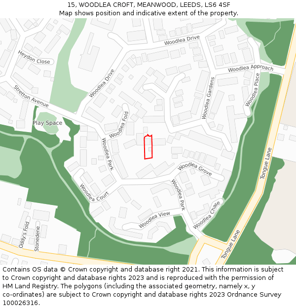 15, WOODLEA CROFT, MEANWOOD, LEEDS, LS6 4SF: Location map and indicative extent of plot