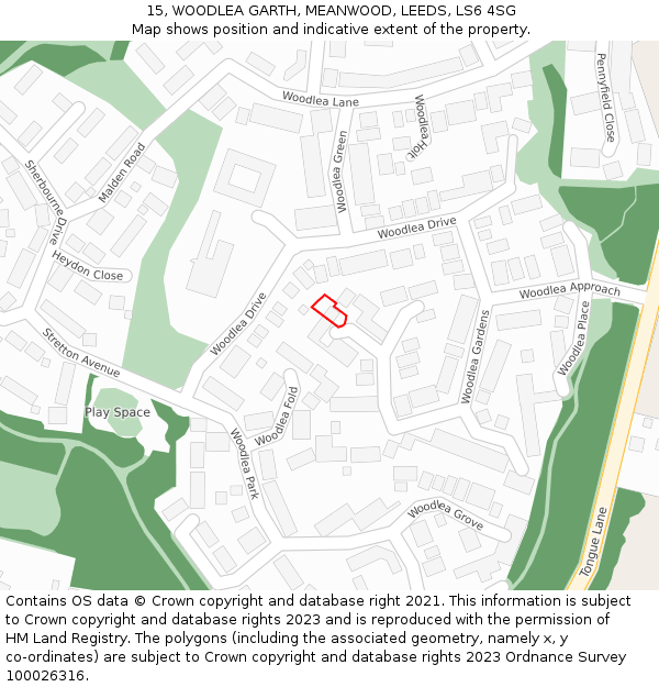 15, WOODLEA GARTH, MEANWOOD, LEEDS, LS6 4SG: Location map and indicative extent of plot