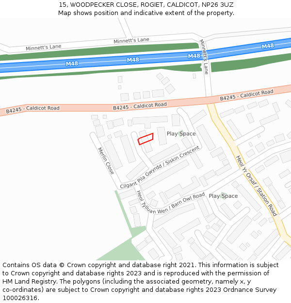 15, WOODPECKER CLOSE, ROGIET, CALDICOT, NP26 3UZ: Location map and indicative extent of plot