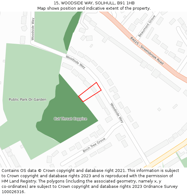 15, WOODSIDE WAY, SOLIHULL, B91 1HB: Location map and indicative extent of plot