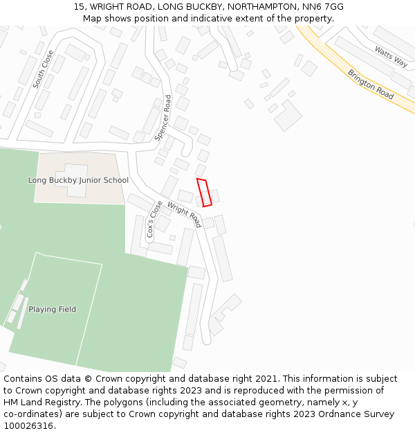 15, WRIGHT ROAD, LONG BUCKBY, NORTHAMPTON, NN6 7GG: Location map and indicative extent of plot