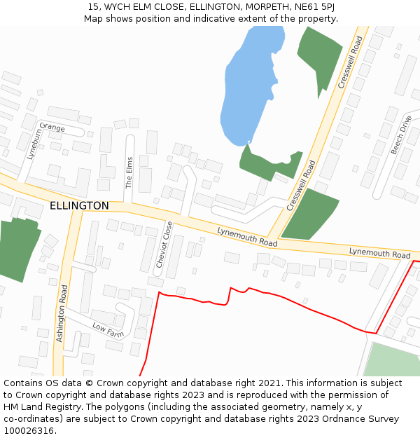 15, WYCH ELM CLOSE, ELLINGTON, MORPETH, NE61 5PJ: Location map and indicative extent of plot