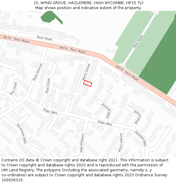 15, WYNN GROVE, HAZLEMERE, HIGH WYCOMBE, HP15 7LY: Location map and indicative extent of plot