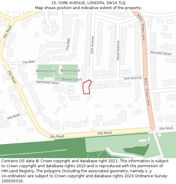 15, YORK AVENUE, LONDON, SW14 7LQ: Location map and indicative extent of plot