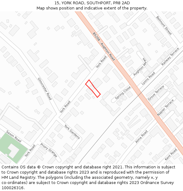 15, YORK ROAD, SOUTHPORT, PR8 2AD: Location map and indicative extent of plot