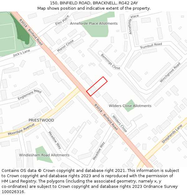 150, BINFIELD ROAD, BRACKNELL, RG42 2AY: Location map and indicative extent of plot