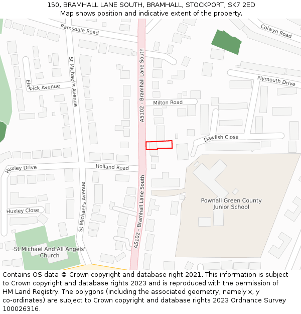 150, BRAMHALL LANE SOUTH, BRAMHALL, STOCKPORT, SK7 2ED: Location map and indicative extent of plot