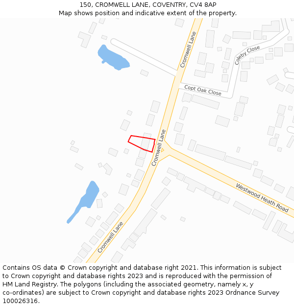 150, CROMWELL LANE, COVENTRY, CV4 8AP: Location map and indicative extent of plot