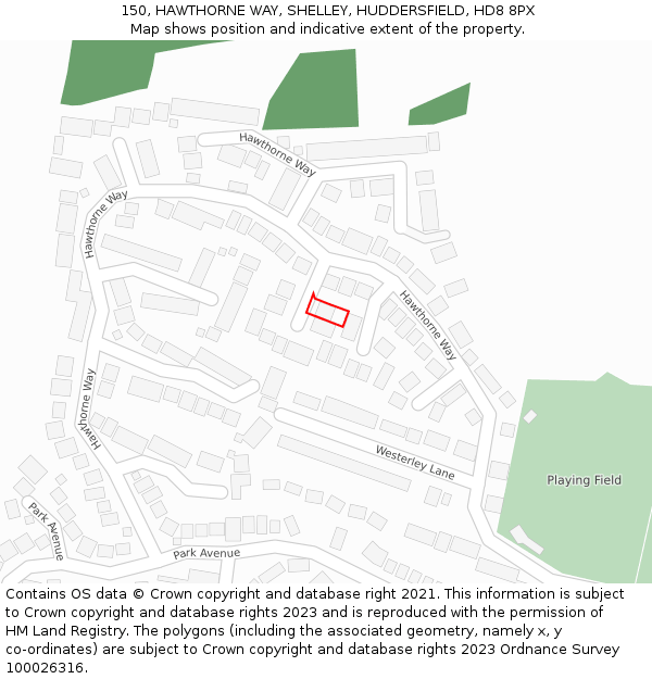 150, HAWTHORNE WAY, SHELLEY, HUDDERSFIELD, HD8 8PX: Location map and indicative extent of plot