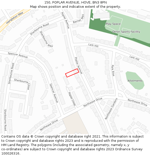 150, POPLAR AVENUE, HOVE, BN3 8PN: Location map and indicative extent of plot