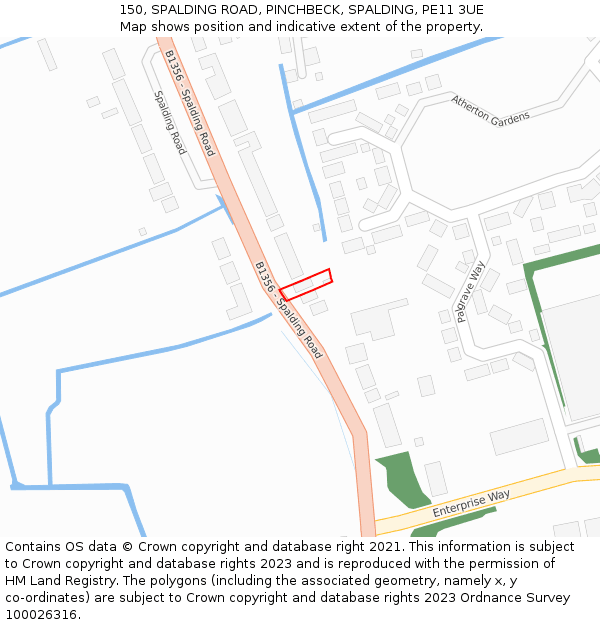 150, SPALDING ROAD, PINCHBECK, SPALDING, PE11 3UE: Location map and indicative extent of plot