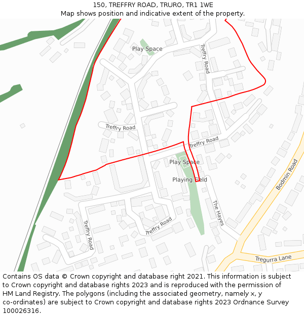 150, TREFFRY ROAD, TRURO, TR1 1WE: Location map and indicative extent of plot