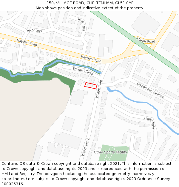 150, VILLAGE ROAD, CHELTENHAM, GL51 0AE: Location map and indicative extent of plot